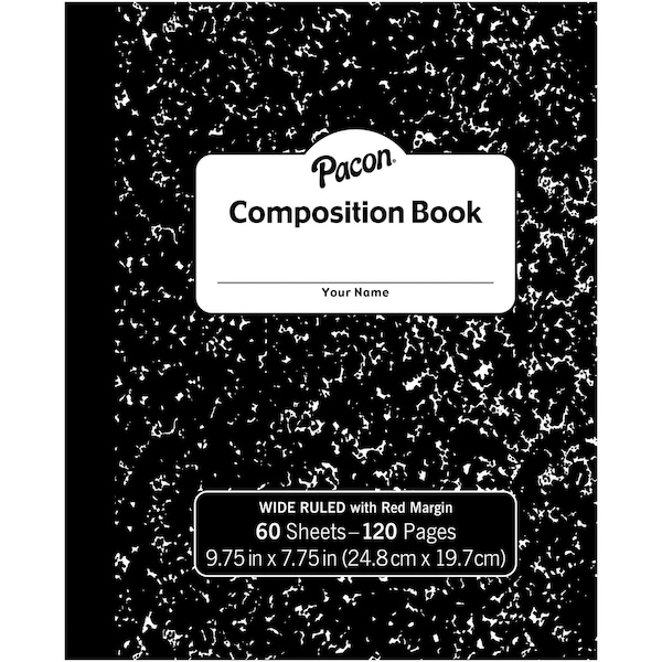 Composition Book, Black Marble, 60 Sheets/Book, PK12